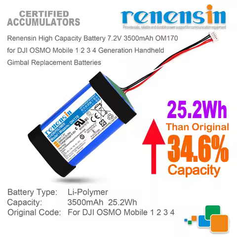 Renensin High Capacity Battery 7.2V 3500mAh OM170 for DJI OSMO Mobile 1 2 3 4 Generation Handheld Gi