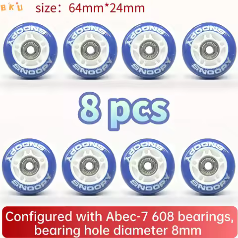 8pcs 64mm PU Multi-Function Wheels, High-Speed Quiet Wear-Resistant with Abec-7 Bearings, Replacemen