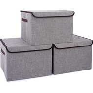 Large 17" 42 Quarts Collapsible Stackable Storage Bins with Lids [3-Pack] Foldable Fabric Linen Stor