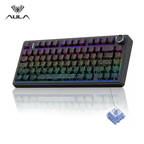 AULA F75 Wireless Gaming Mechanical Keyboard Tri-Mode Contour Side Carved PBT Keycap 75% Layout RGB 