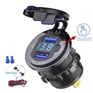 12-24V Dual USB QC 3.0 36W Quick Charging Car Charger with Switch LED Voltage Display Waterproof Car Charger