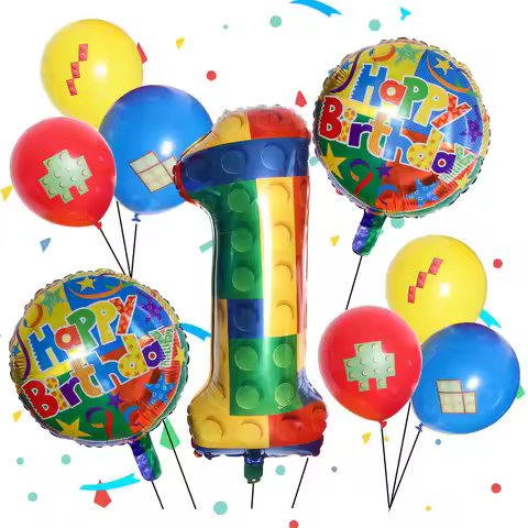 9Pcs 32inch Building Block Number Balloons Foil Balloon for Colorful Blocks Theme Birthday Party Boy