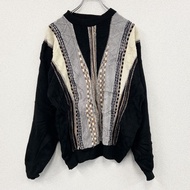 古著 00 年代 BARRAGE COOGI 風格腈綸針織毛衣，3D 立體針織，復古款，滿版印花，顏色，黑色，M 碼