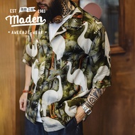 MADEN เสื้อแขนสั้นผู้ชายอเมริกาแบบย้อนยุค2025ใหม่ฤดูร้อนเสื้อเชิ๊ตลายดอกไม้เครนสไตล์ฮ่องกงปกคิวบา Uk