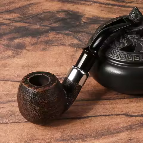 Briar Tobacco Pipe 9mm Filter Classic Bent Style Military Mount Detachable Easy Clean