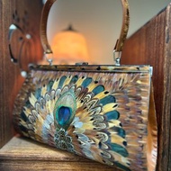 孔雀羽毛古董手提晚宴包