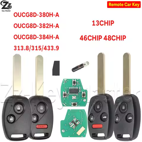 Zz 313.8/315/433MHZ OUCG8D-380H/382H/384H-A 46/48/13CHIP Car Remote Key 2002DJ0321 For Honda CIVIC A