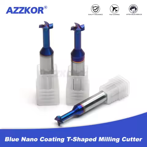 AZZKOR HRC70 Tungsten Steel Carbide Blue Nano Coating T-Shaped Milling Cutter CNC Machining Special 