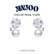 Jinjoo Code A77 Pearl Star Earrings Stellar Studs Model Beautiful Design Young Lady Look (Oversole +