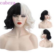 CABEZA Cruella De Vil Wig Invisible Smooth Natural Half Black Half Milk White Curly Short Small Wavy