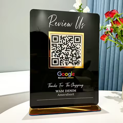 Google Review Code Sign Customized Plate With Gold Base Business Scan to pay