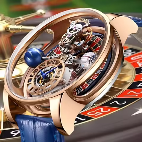 Pindu Man Wristwatch Transparent Hollow Design Celestial Roulette Quartz Watches Water Resistant Lea