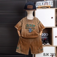 Soft and cool boys' cotton stone wash set, size 23-60kg, yellow and black