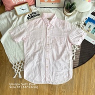 KEMEJA UNIQLO Soft Pink Linen Blend Short Shirt size M • 100% Original (Long Sleeve Shirt)