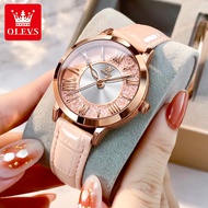 OLEVS Jam Tangan Perempuan Original Waterproof Minimalist Leather Fashion Casual Pink Diamond Ladies