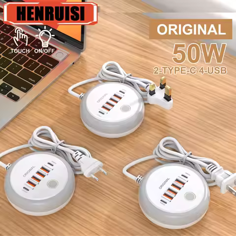 50W Multiport USB Charger PD Type C Fast Charging USB C Phone Charge Wall Charger USB Hub Adapter 6 