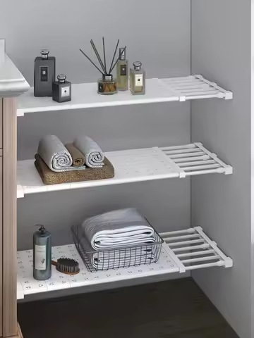 Wardrobe Expandable Divider Adjustable Closet Shelf Punch-free Storage Shelves Cabinet Storage Kitch