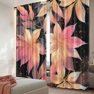 2pcs 2D flat printing Curtains Leaves 2 Polyester Without Electricity Versatile Use for Bedroom Offi