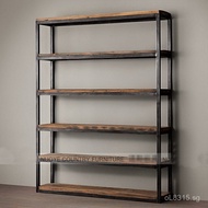 LOFT American Style Floor Shelf Kitchen Bookshelf Iron Art Shelf Storage Rack Living Room Solid Wood