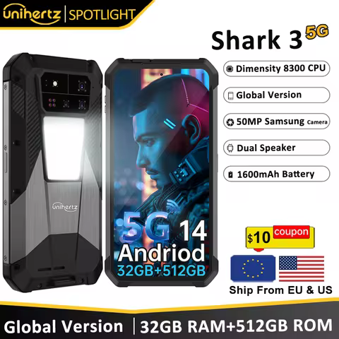 Unihertz Shark 3 by 8849 Rugged Smartphone android 14 3K AMOLED Display 32GB RAM 512GB ROM Dimensity