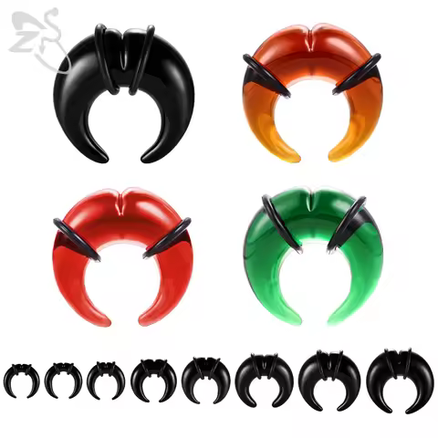 ZS 1 PC Colorful Glass Ear Plug And Tunnel Horn Shape Nose Septum Piercing 00/0/2/4/6G Ears Stretche