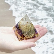 【白水晶+黃水晶+紫水晶】奧根能量塔Orgonite (6cm/5cm)