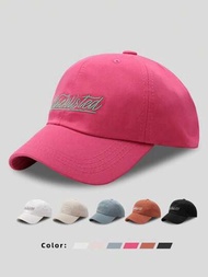 Gorra de béisbol sólida para mujeres con bordado de letras, sombrero de ala ancha para protección solar en el verano, unisex gorra de hip-hop para parejas en la calle, gorra de béisbol de moda de cabeza grande y suave cerrada para hombres, primavera e impermeable, adecuado para protección solar y viajes diarios.