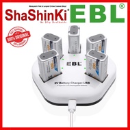 EBL 9V Rechargeable Batteries Lithium ion 9V 600mAh Batteries 600mAh (5 Packs) with 5 Bay 9V Battery
