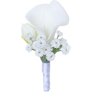 White Wrist Corsage and Men Boutonniere Set Artificial Calla Lily Bridesmaid Wrist Corsage Groomsmen