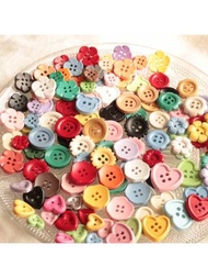 10/20/30入組混色心形/圓形/花朵/小熊噴漆塗料塑膠鈕扣,適用於毛衣、針織開衫、外套和diy配件