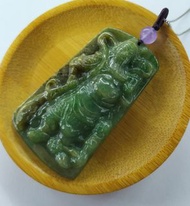 天然緬甸翡翠A玉光令水潤老種舊工冰黃加綠立馬橫刀人間正氣武財神關公。