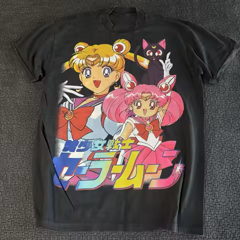 Retro Y2k Sailor Moon Vintage Reprint AOP Prue Cotton T-shirt Harajuku Streetwear Heavyweight Oversi