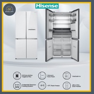 HISENSE RQ660N4AWUC1 4 Door Inverter 610L Refrigerator Fridge Wifi Vacuum Peti Sejuk White Glass 雪柜
