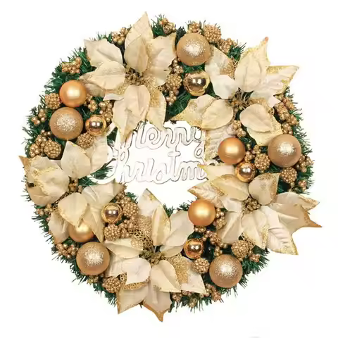 A19F-1 Piece Front Door Hanging Christmas Wreath Golden Wreath Hotel Mall Home Decoration (30Cm)