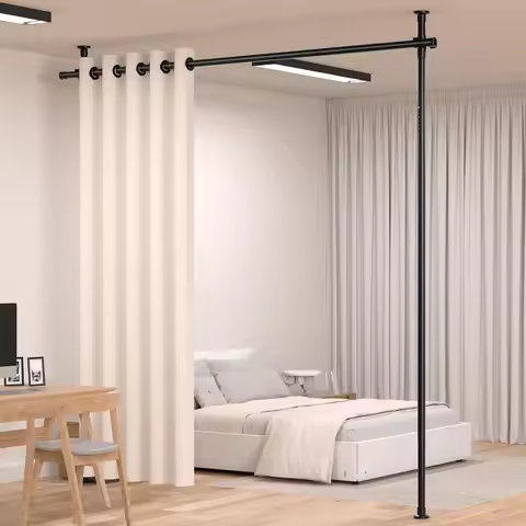 Adjustable Room Divider Curtain Rod, No Drilling Space Partition Tension Rod for Floor to Ceiling, B