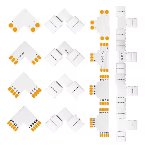 Led Strip Connector 2pin 3pin 4pin 5pin 10/12mm Width L/T/X Shape Solderless Corner For WS2811 WS281