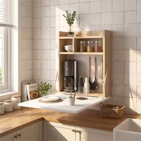 Modern Wall Mounted Folding Dining Table Apartment Dining Room Table Multifunctional Kitchen Storage