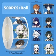 500PCS/Roll Cartoon Popular Games Genshin Impact Stickers Roll for Bicycle Hand Account Pencil Case 