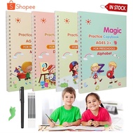 4 Books of Children's Magic Books, Reusable 3D Calligraphy Copybooks, English Number Lettering Magic