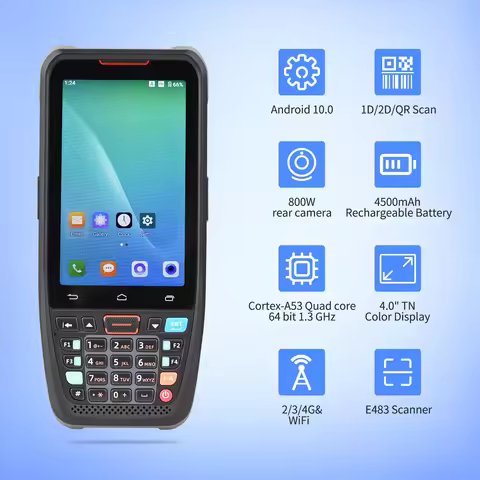 Handheld POS Android 10.0 PDA Terminal 1D/2D/QR Barcode Scanner with Charge Base Support 2/3/4G WiFi