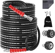 3/8" Pressure Washer Hose 50 Feet,Rubber Power Washer Replacement Hose Steel Wire Braided Suitable f
