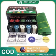 【AWI HOME】300pcs Poker Chips Set Texas Holdem Metal Storage Box Mahjong Chip Zynga Poker Chip Set Po