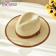 ENJOYFUR Panama Hat Summer Sun Hats For Women Men Beach Straw Hat Fashion UV Sun Protection Travel Cap Chapeu Feminino 2021