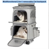 "SG SELLER" Pet Carrier Double Layer Cat Carrier Backpack with wheels Removable Pet stroller for 2 C