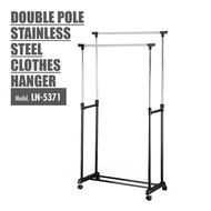 [HOUZE] Double Pole Extendable Standing Clothes Hanger (H: 100-140cm L: 66 cm) - Lightweight | Portable | Holder | Laundry | Stainless Steel