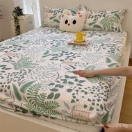 【In stock】Cartoon Flower Fitted Bed Sheet Queen King Single Size Bed Cover 3 in 1 Mattress Protector Solid Color Pillowcase ZPNZ