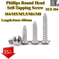 [HL-ZGLS] SUS304 Phillips Round Head Self-Tapping Screw M4/M5/M5.5/M6/M8 Cross Pan Head Pointed Tail