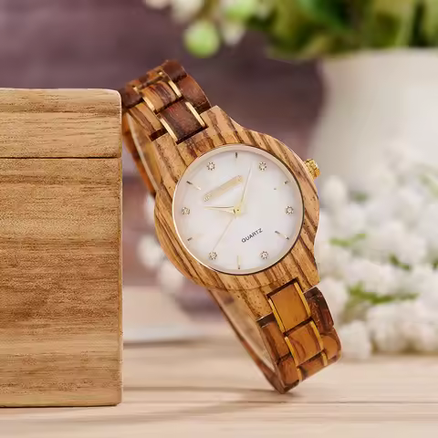 BOBO BIRD Women Wooden Watch Handmade Natural Wood Quartz Ladies Wristwatch Elegant Lightweight Gift