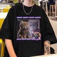 V2TL 2025 waffle gift for friends Crying Al Cat 1 Cotton T-shirt Mens Womens Funny Shitpost Meme Tee