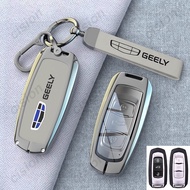 Nappa Cowhide Genuine Leather Zinc Alloy Shell Car Key Case Cover Smart Remote Fob Shell Keychain TP